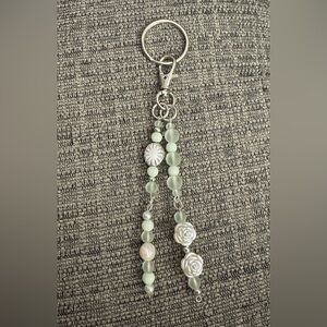 Boho Mint/Silver and Freshwater Pearl Handmade Beaded Bag Charm Keychain
